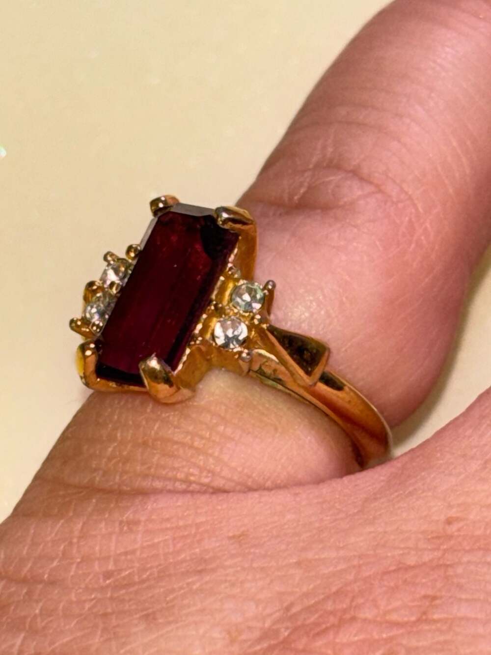 Vintage Gold tone Emerald Cut Purple Stone Accent Ring